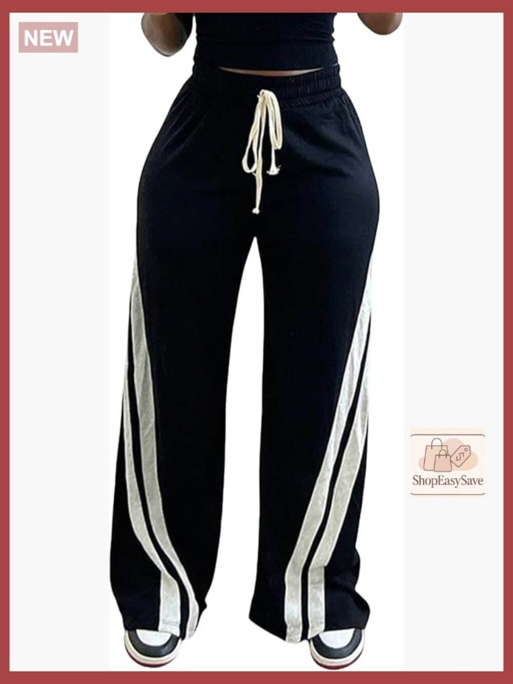 Women High Rise Wide Leg Sweatpants Casual Elastic Waist Joggers with Pockets